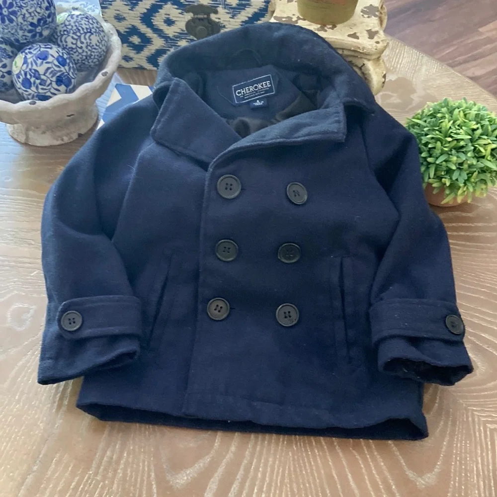Little Boy Fleece Navy Blue Pea Coat Buttons